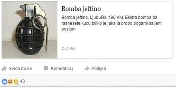 Ljubušak na oglasniku prodavao bombu "koja može raznijeti kuću'' Ja probao!