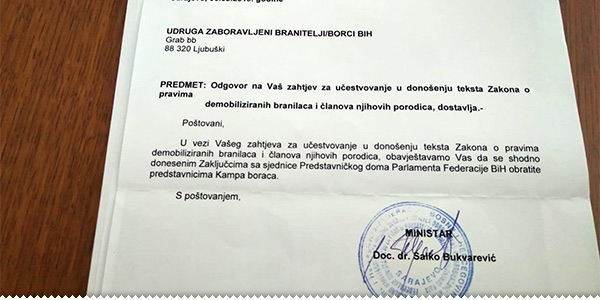 UZB se ograđuje od bilo kakvih zaključaka "tima za izradu braniteljskog zakona" ljubuski.info
